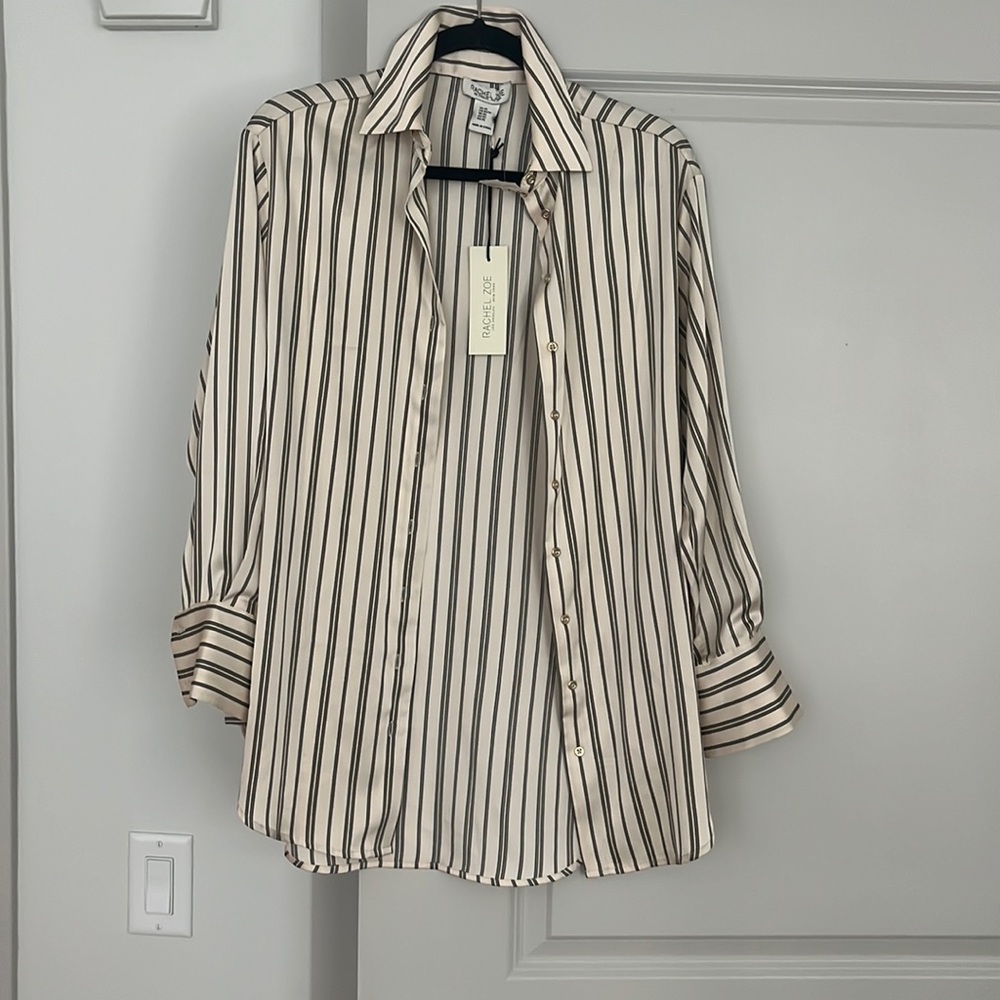 Silky Button Up Dress Shirt with Gold Buttons